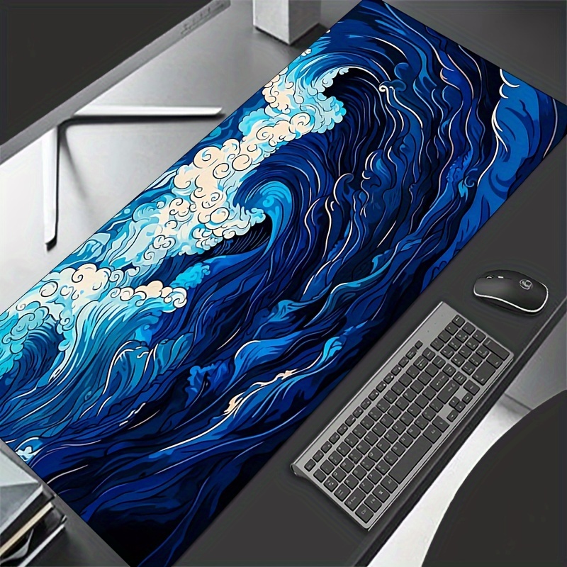 Temu Japan Black Sea Wave Large Mouse Pad, Extended Gaming Mouse