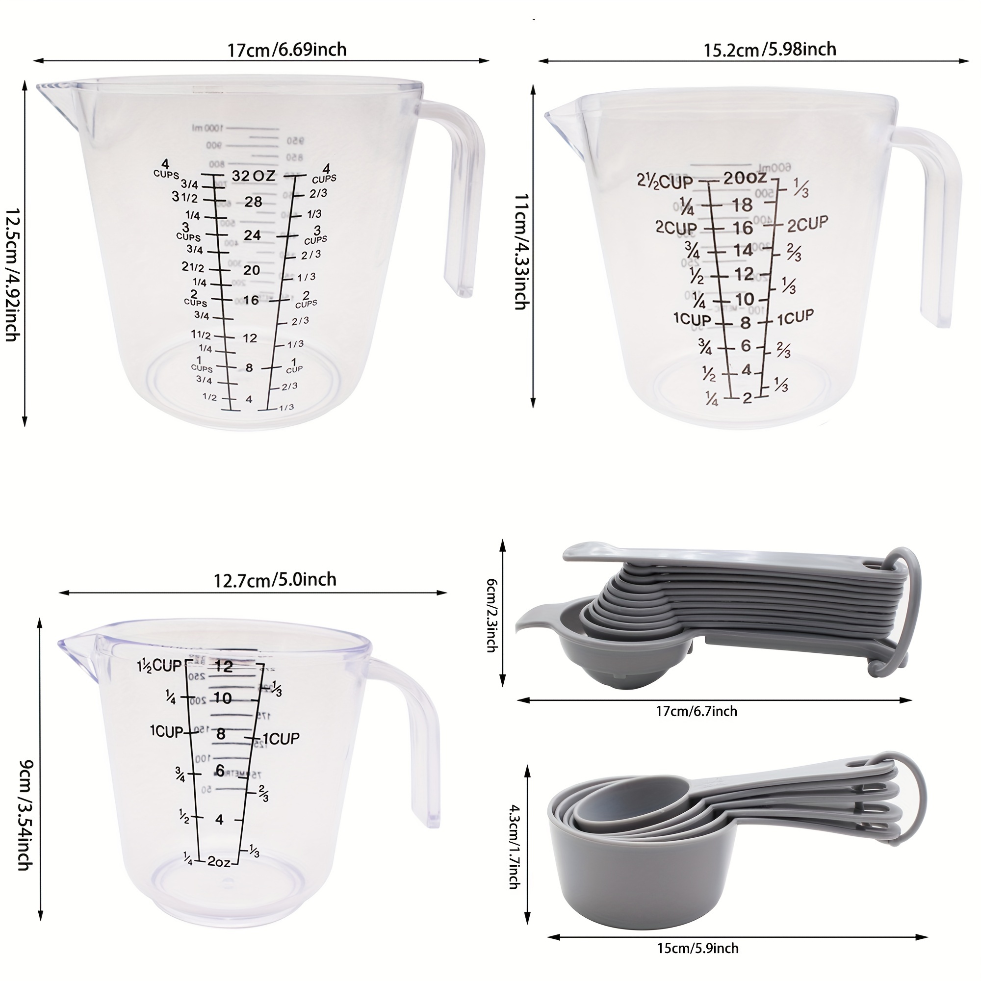 2-PACK LARGE Measuring Cups Baking - 4-Cup - Plastic Dry/Liquid - FREE  SHIPPING