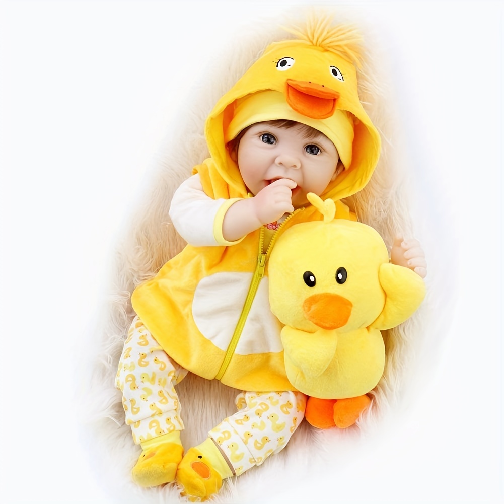 Muñeca Reborn Original de 22 pulgadas/55 CM, conjunto de vestido de pato  para bebé recién nacido realista, muñeca ponderada con cara sonriente  encanta