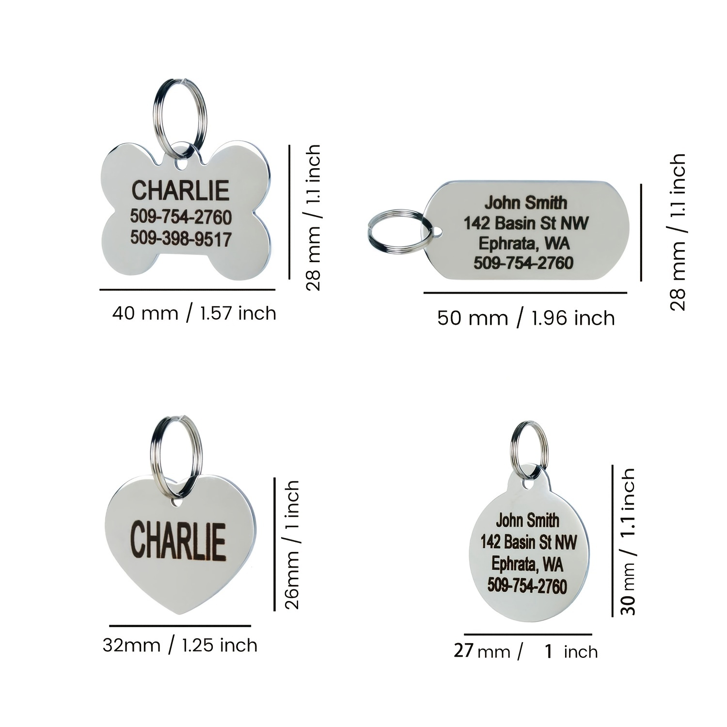 Slide-On Personalized Stainless Steel Pet ID Tag