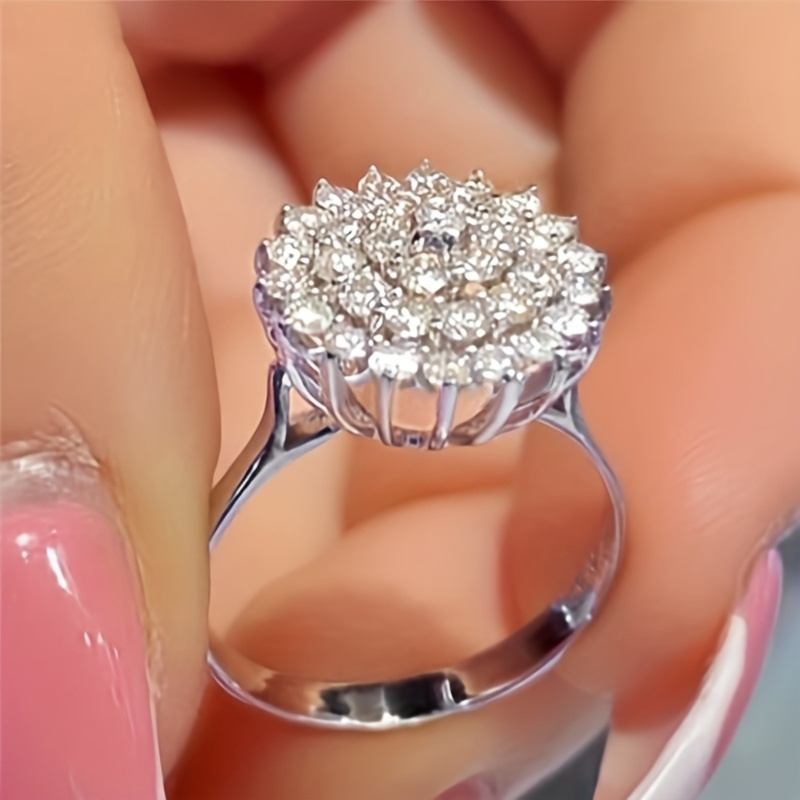 Stylish Lotus Seed Shape 925 Silver Plated Zircon Flower Ring 