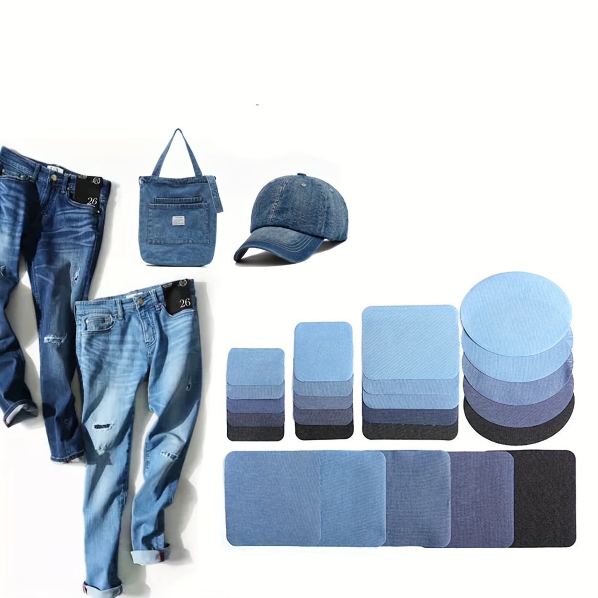 20PCS DIY Iron on Denim Patches Jeans Clothing Repair Kit - 4 Colors