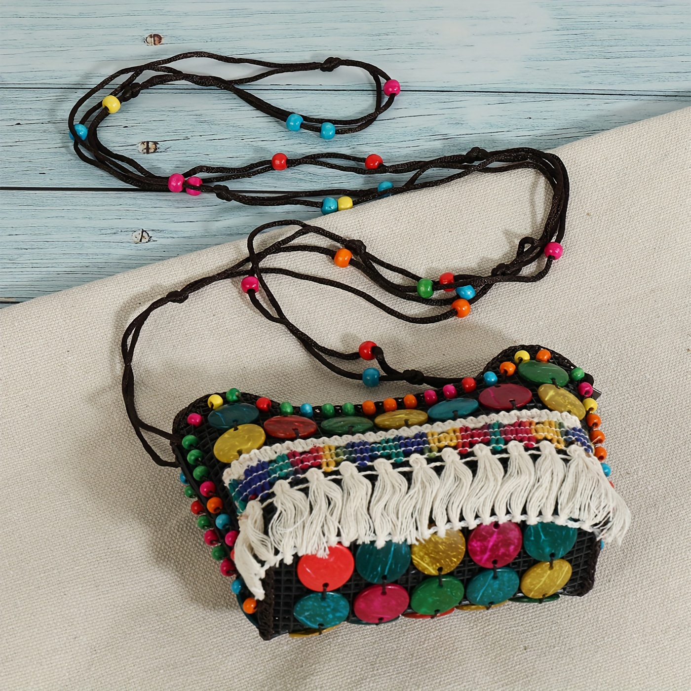 Coconut Shell Beaded Sling Bag Round