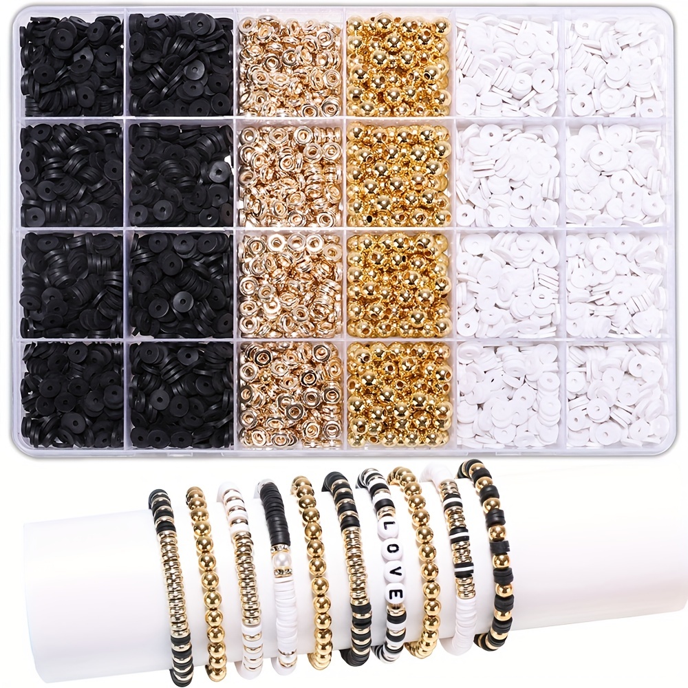 1box Clay Beads For DIY Bracelet Making Kit Friendship Bracelet Making Kit  For Women, Letter Beads Black White Clay Beads Kit For DIY Jewelry Making