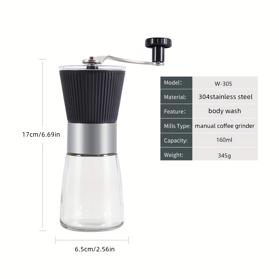 1pc Portable Hand Crank Glass Coffee Grinder Hand Crank Coffee Bean Grinder  Washable Ceramic Core Suitable For Picnic Camping Outdoor Gathering, 90  Days Buyer Protection