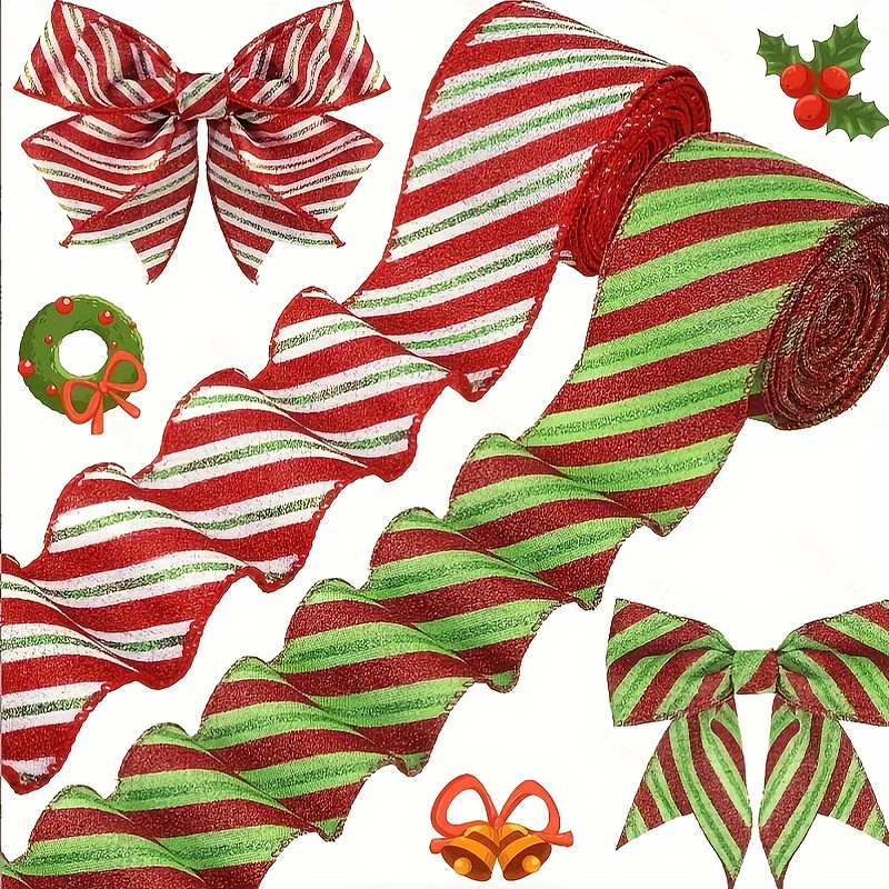 Red Glitter Thin Stripes Ribbon, Red and White Stripes Ribbon, 4 Width  Ribbon, Red and White Ribbon, Christmas Ribbon 