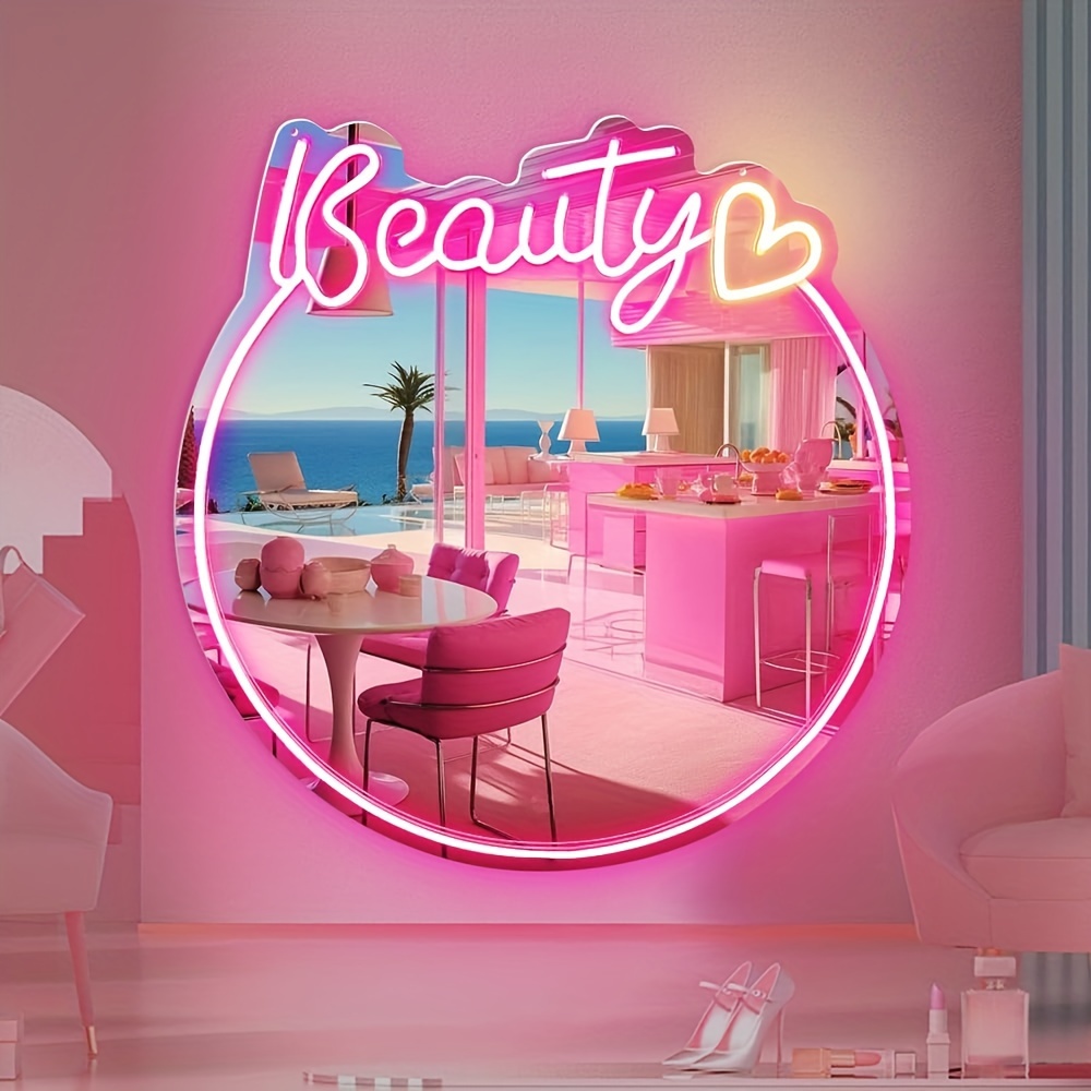 

1pc Beauty Neon Sign Mirror, For Wall Art Decor, Gifts For Girls, Wall-mounted Mirror Light, For Girl's Room, Beauty Shop, Checkroom, Dressing Table, Usb Powered