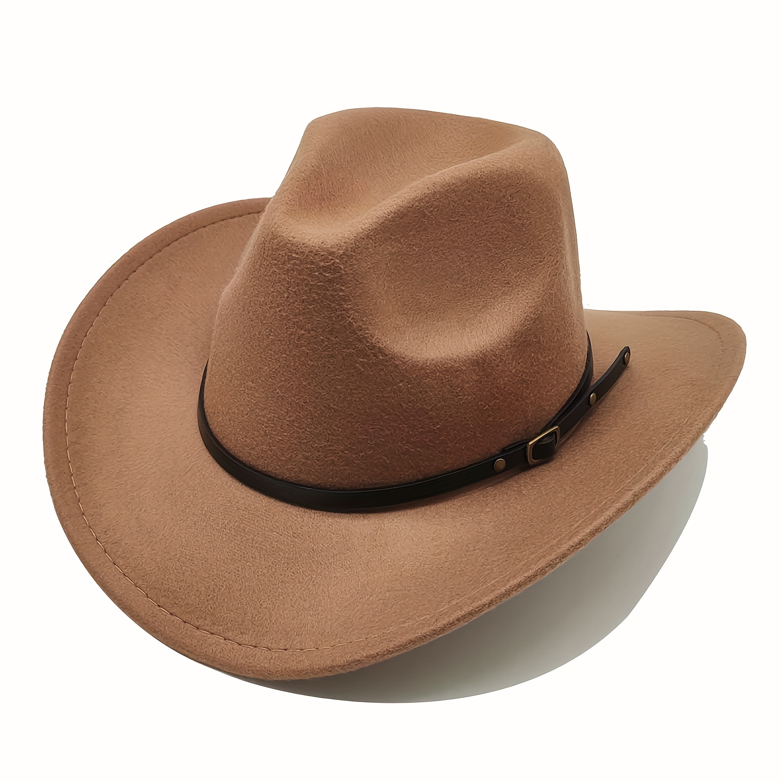 Yilvust Cowboy Hats for Women Men Faux Felt Vintage Western Cowboy Hat Adjustable Adult Wide Brim Hat with Strap, Women's, Size: One size, Beige