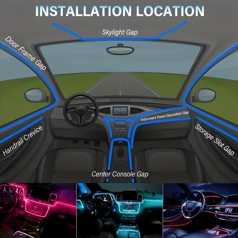 Intérieur de voiture LED lampe décorative El Câblage Neon Strip, pour Auto