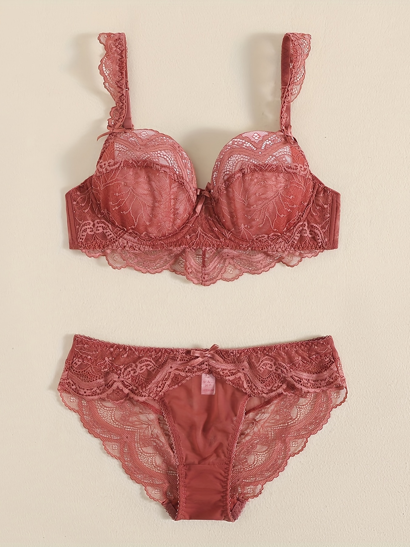  Women Red Floral Embroidery Sexy Bra and Panty 2 Piece
