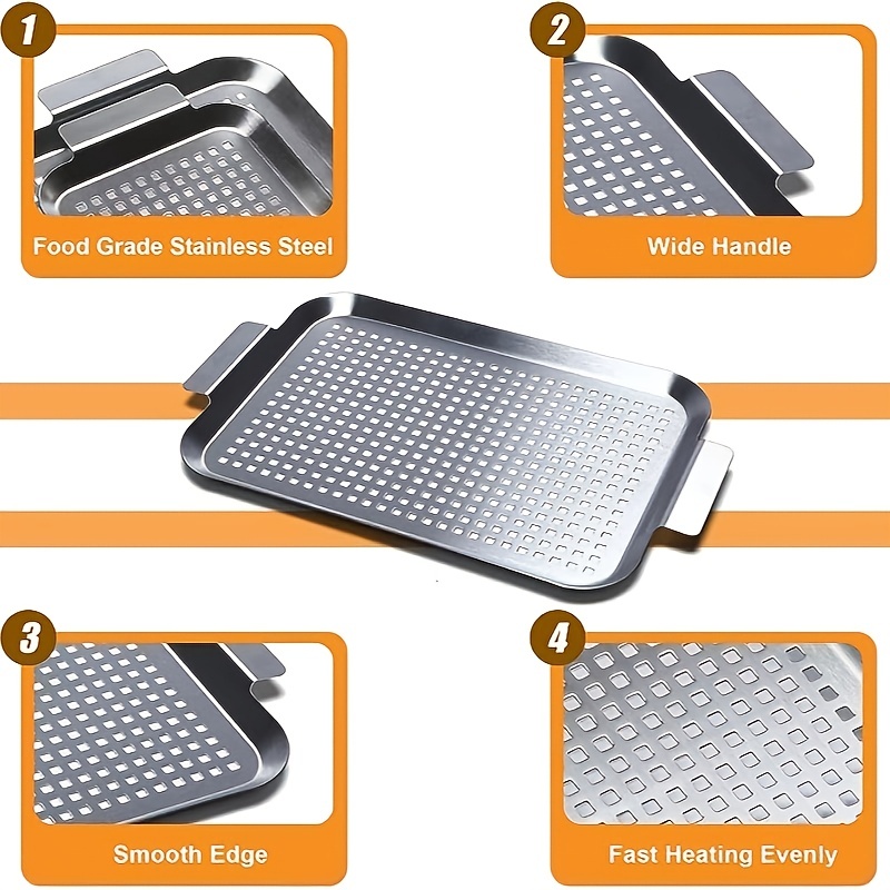 Grill Topper BBQ Grilling Pans (Set of 2) - Non-Stick Barbecue Trays w  Stainless Steel Handles for Meat, Vegetables, and Seafood 