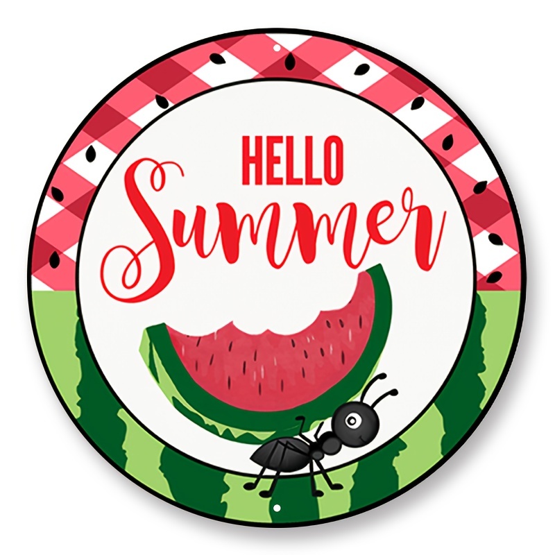 

1pc 8x8inch Aluminum Metal Sign Hello Summer Sign, Watermelon Sign, Summer Sign, Ant Sign, Wreath Sign, Craft Embellishment