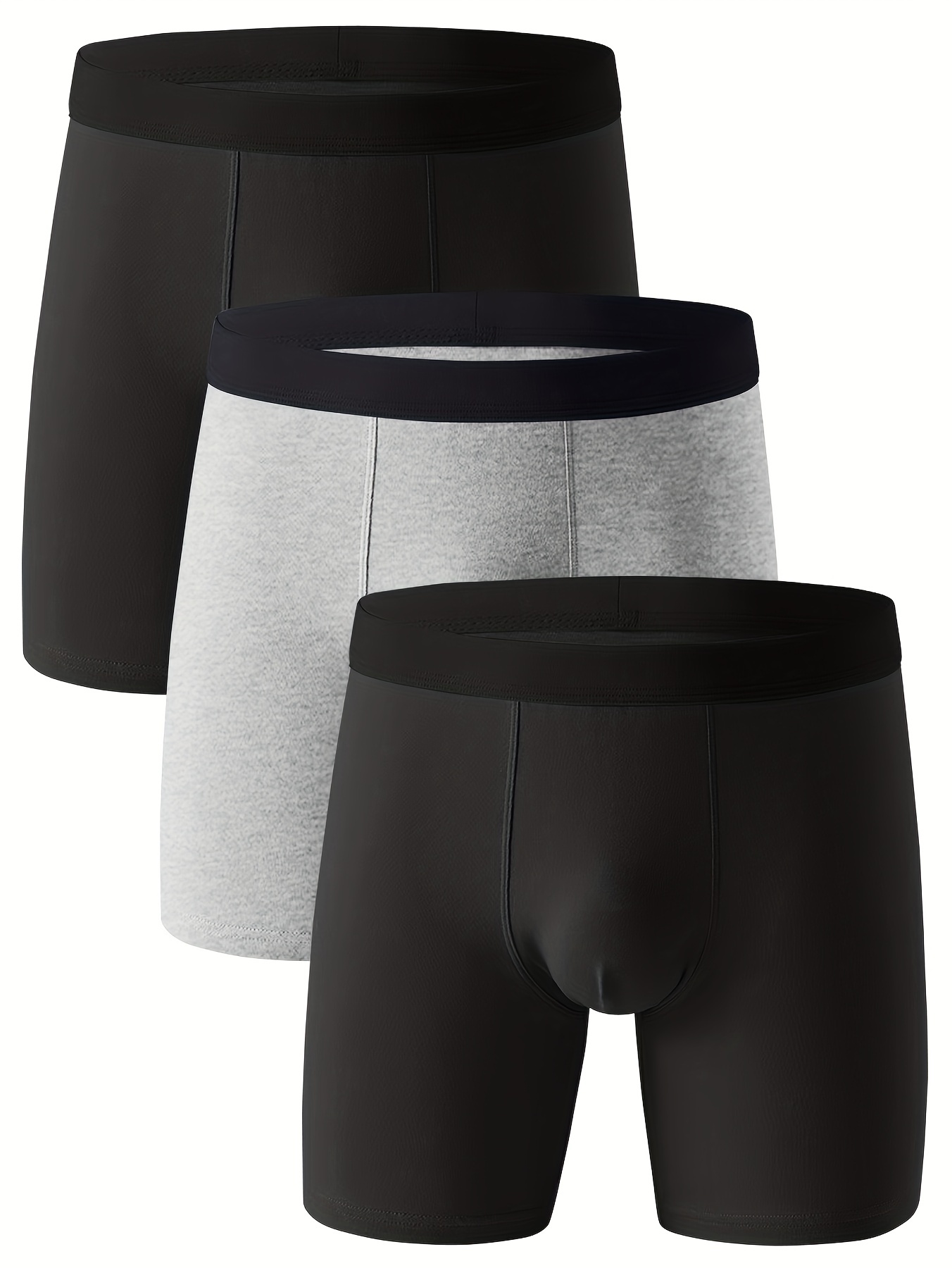 Soft Solid Boxer Briefs for Men Underpants Laid Flat Data (Black
