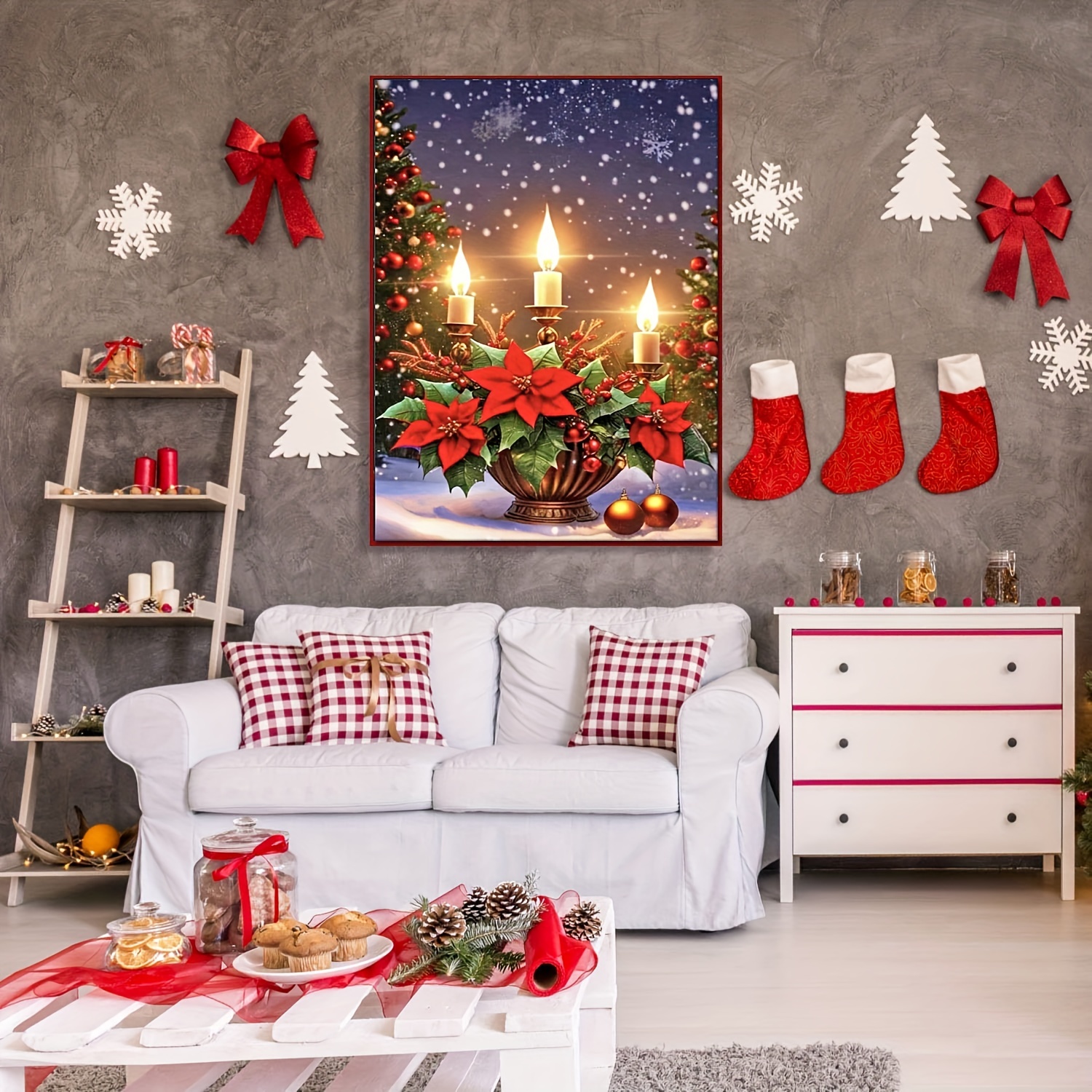 Christmas Artificial Diamond Painting Kits, Christmas Candlestick