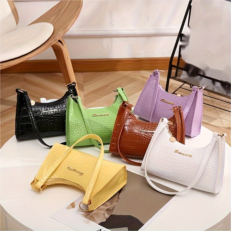 Solid Color Shoulder Bag, Women's Trendy Zipper Bag, Simple Pu Baguette Bag  Portable black purse Holiday For Women Trendy