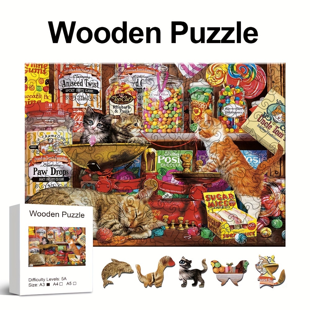 Puzzle In Legno Adulti Bambini Greedy Cat wooden Jigsaw - Temu Italy