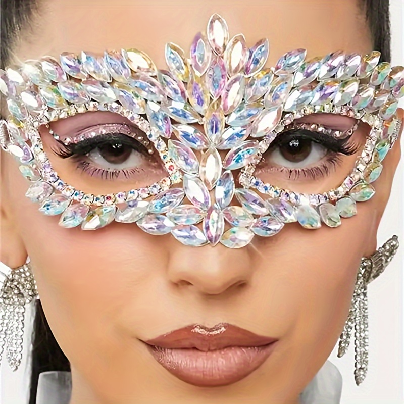 Luxury Rhinestone Masquerade Mask For Face Women Wedding Tassel
