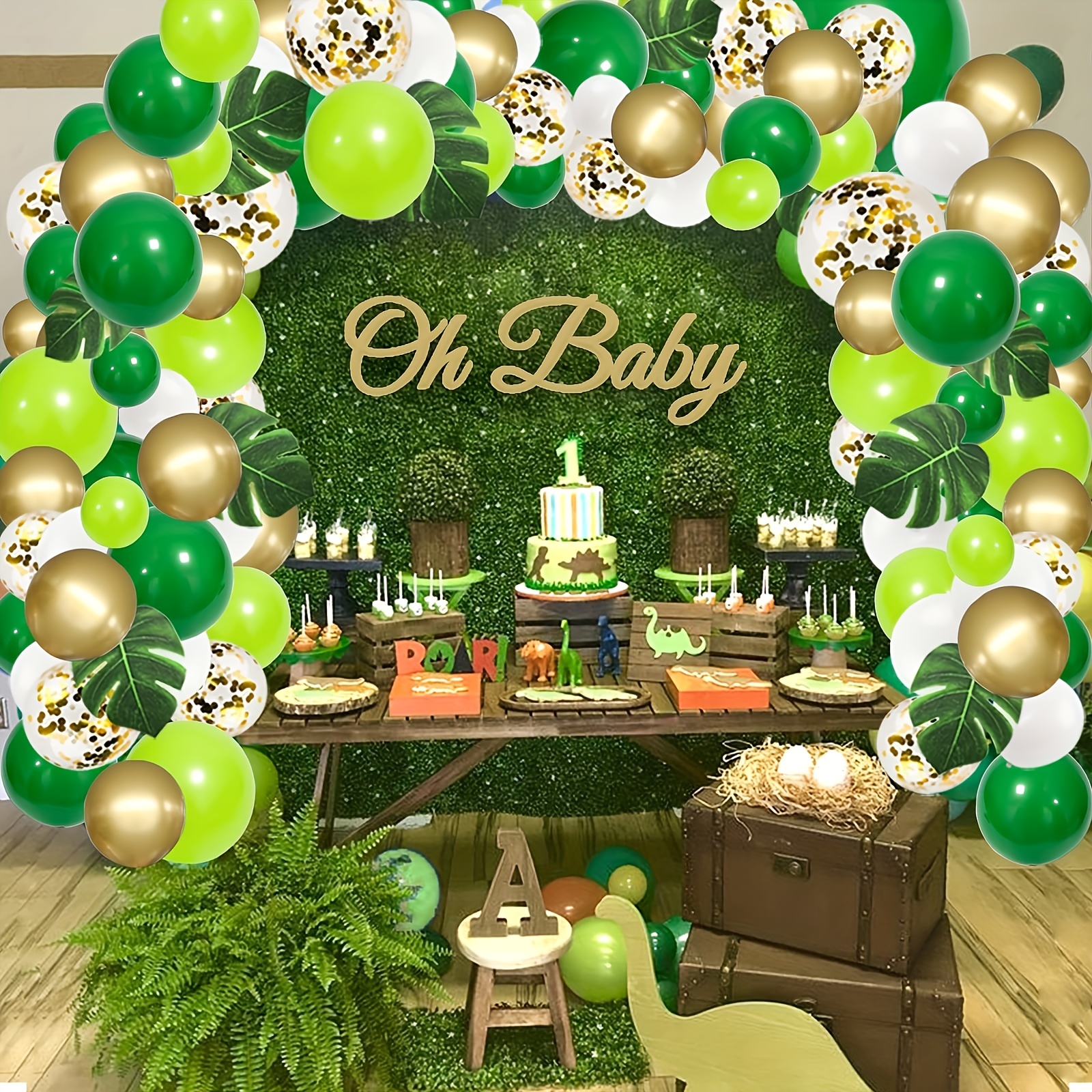 140pcs Jungle Party Balloons Garland Arch Kit, Ballons Vert Or Dinosaure  Décoration de Fête Avec Feuilles de Palmier Pour Safari Animal Sauvage Un  Anniversaire Bébé