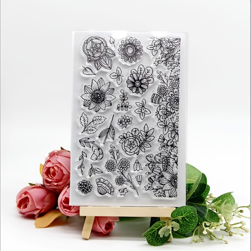 Rose Flowers Clear Stamps for Card Making Decoration and Scrapbooking Supplies, Love Words with Sentiment Clear Stamp Background Transparent Rubber