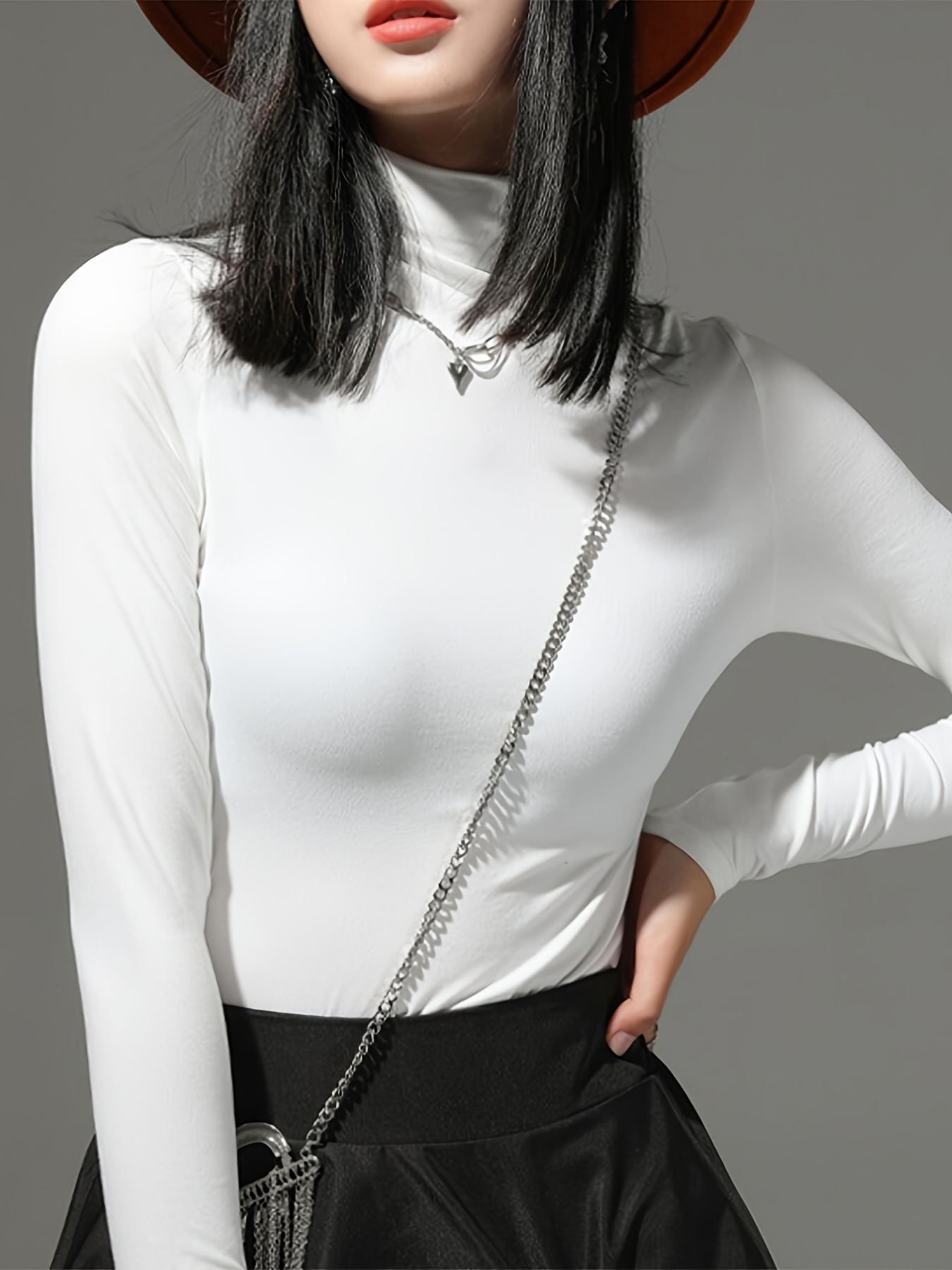 Tattoo Shirt Blouse Nude Slim Fit Turtleneck T-shirt Long Sleeve