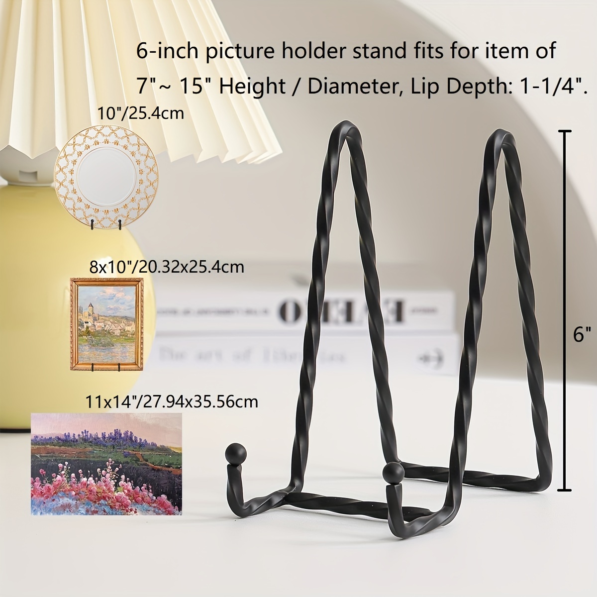 4 Pack 6 inch Gold Plate Stands for Display, Metal Square Wire Easel Stand, Plate Holder Display Stands, Picture Frame Stands for Display Photos