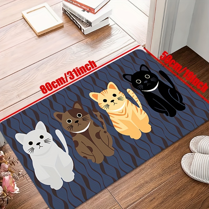 Everso Cartoon Floor Mats Cute Cat Print Bathroom Kitchen Carpets