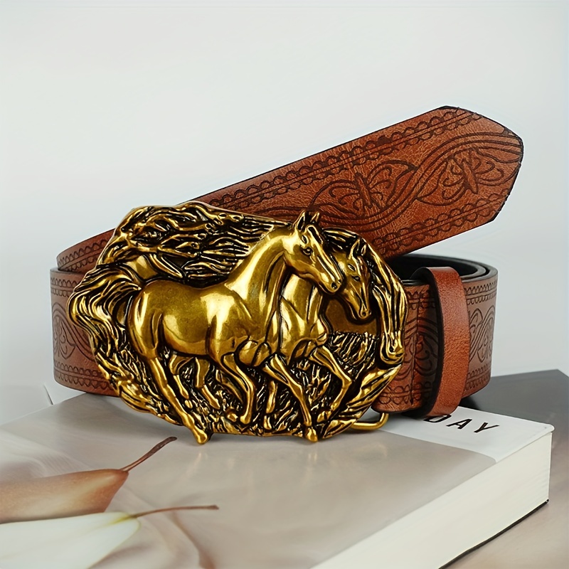 

Vintage Horse Buckle Western Belts For Women Boho Brown Embossed Pu Leather Belt Trendy Jeans Pants Waistband