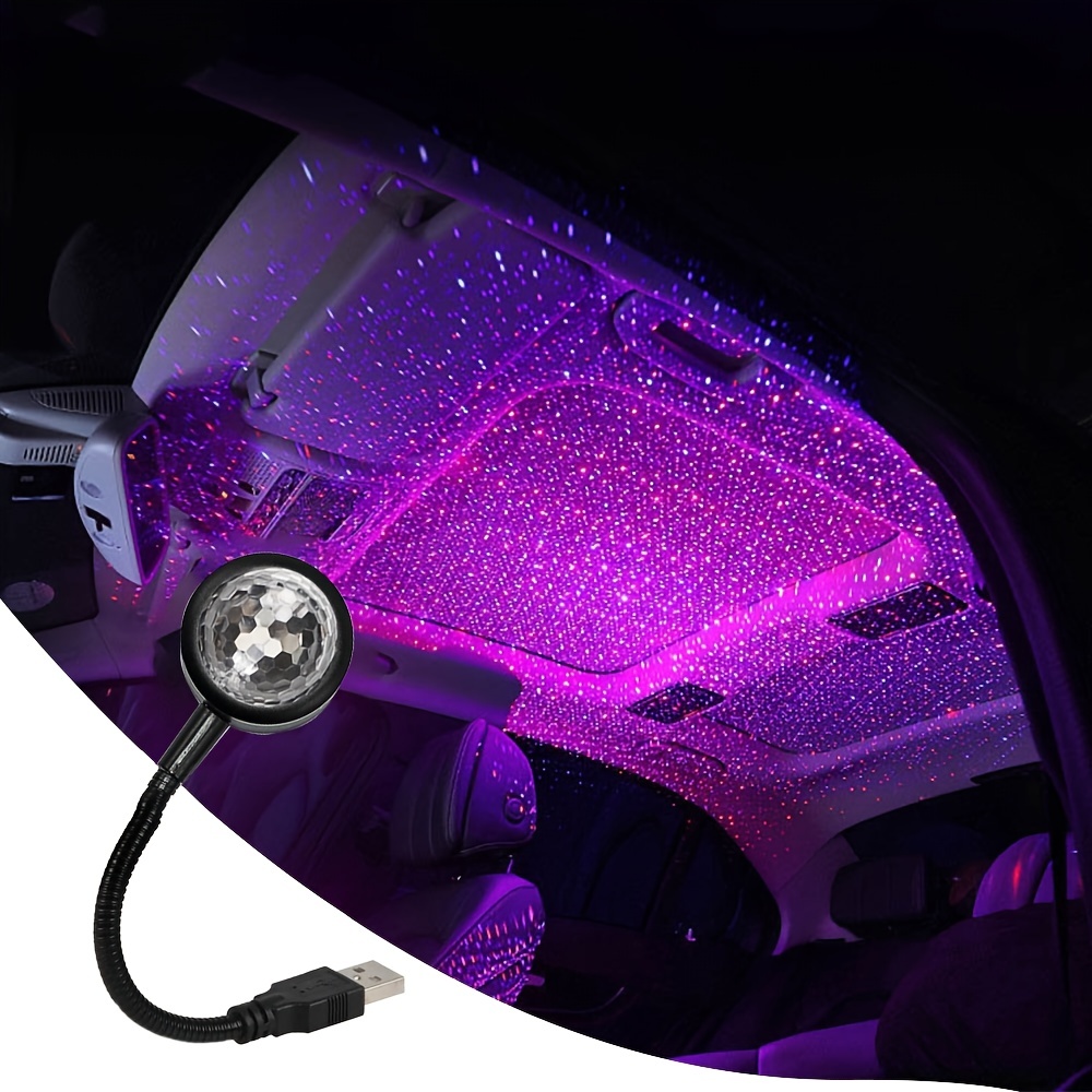 Veilleuse de toit de voiture 1PC, éclairage intérieur de plafond  automatique de voiture USB, lumière d'ambiance LED, lumière de projecteur  DJ Disco, lampe de scène à commande vocale RVB pour voitures 