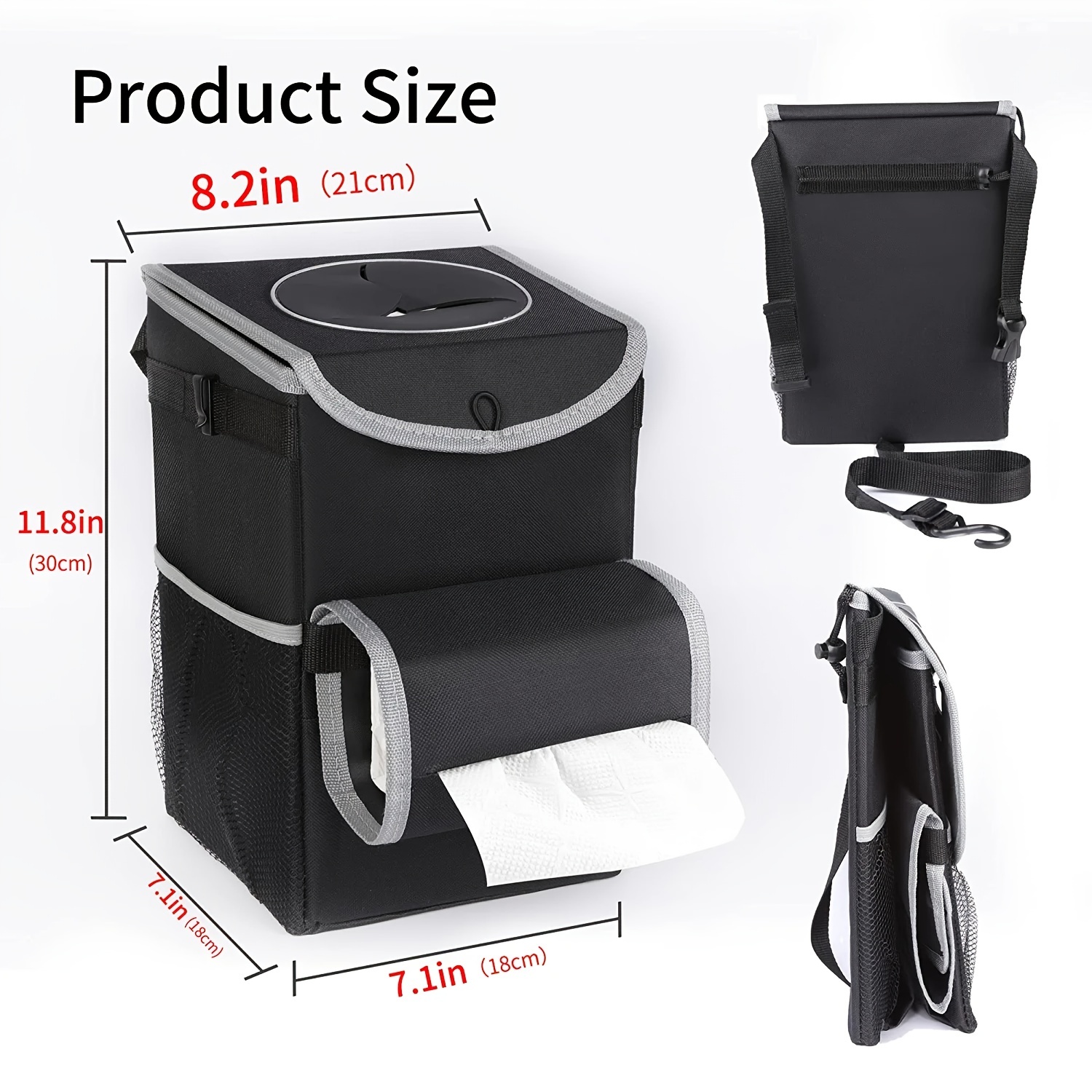 100% Leak-Proof Car Trash Can With Lid, Storage Pockets, Removable Liner,  and Wet Wipe Holder - Perfect for Car Cleaning!