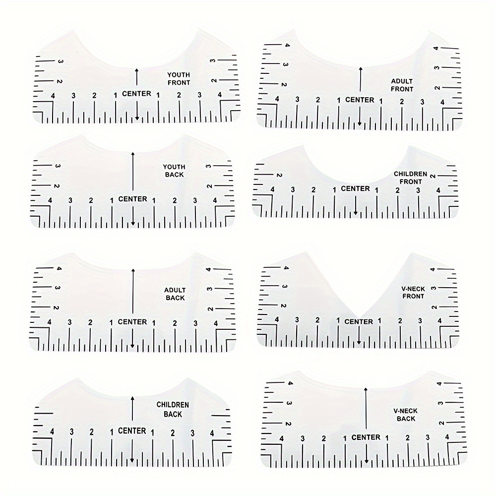  9Pcs T-Shirt Ruler Guide for Vinyl Alignment, Tshirt-Ruler for Heat  Press, Tshirt-Rulers to Center Vinyl, V-Neck/Round PVC Sewing Rulers for  Children/Youth/Adult : Arts, Crafts & Sewing