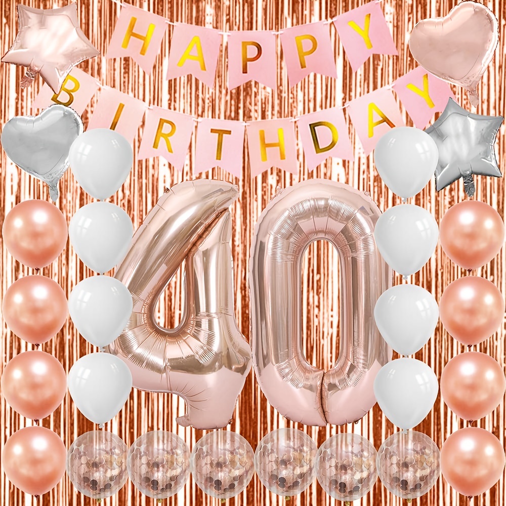 Rose Gold Happy Birthday Balloons Adult Women Party Decorations