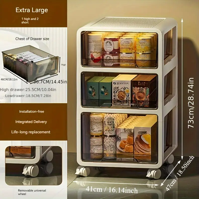 1pc Drawer Type Storage Cabinet, Multi-layer Movable Snack Cabinet, Plastic  Storage Cabinet, Household Storage Organizer