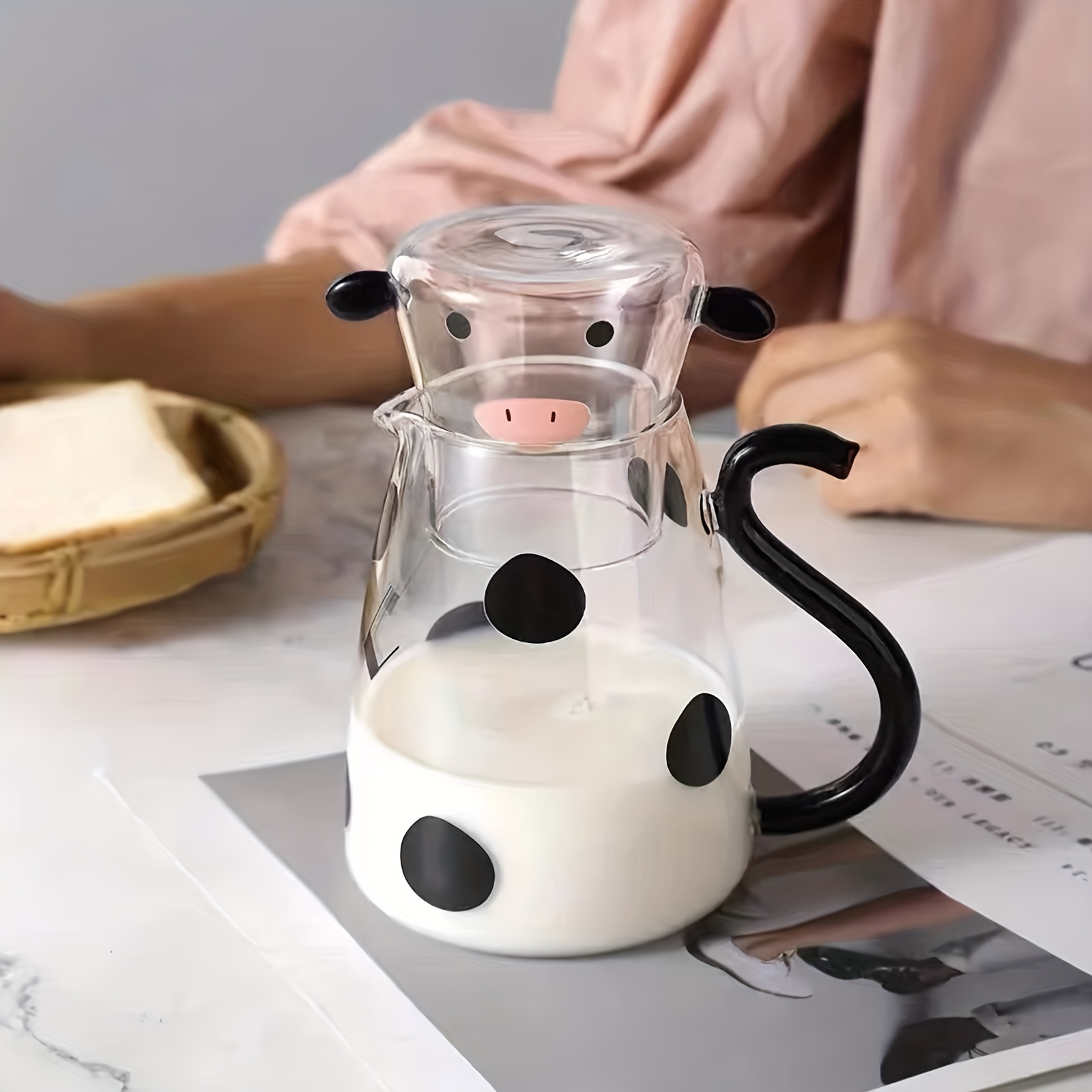 Cow Print Bedside Night Water Carafe And Tea Cup, Clear Cow