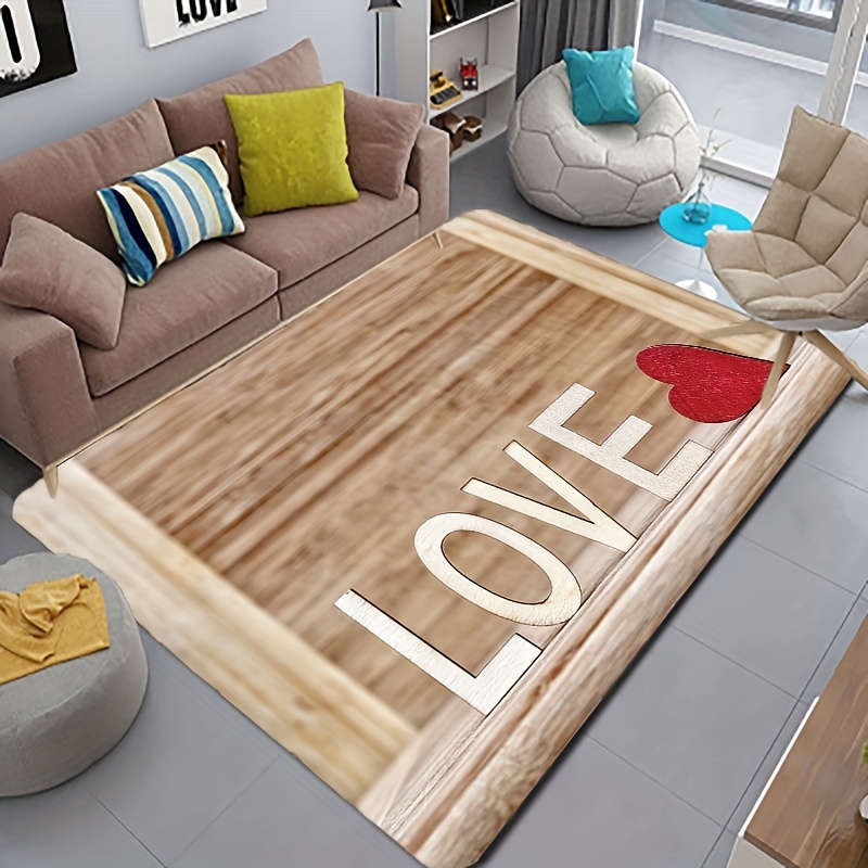 Wooden Board Warm Love Printed Floor Mat