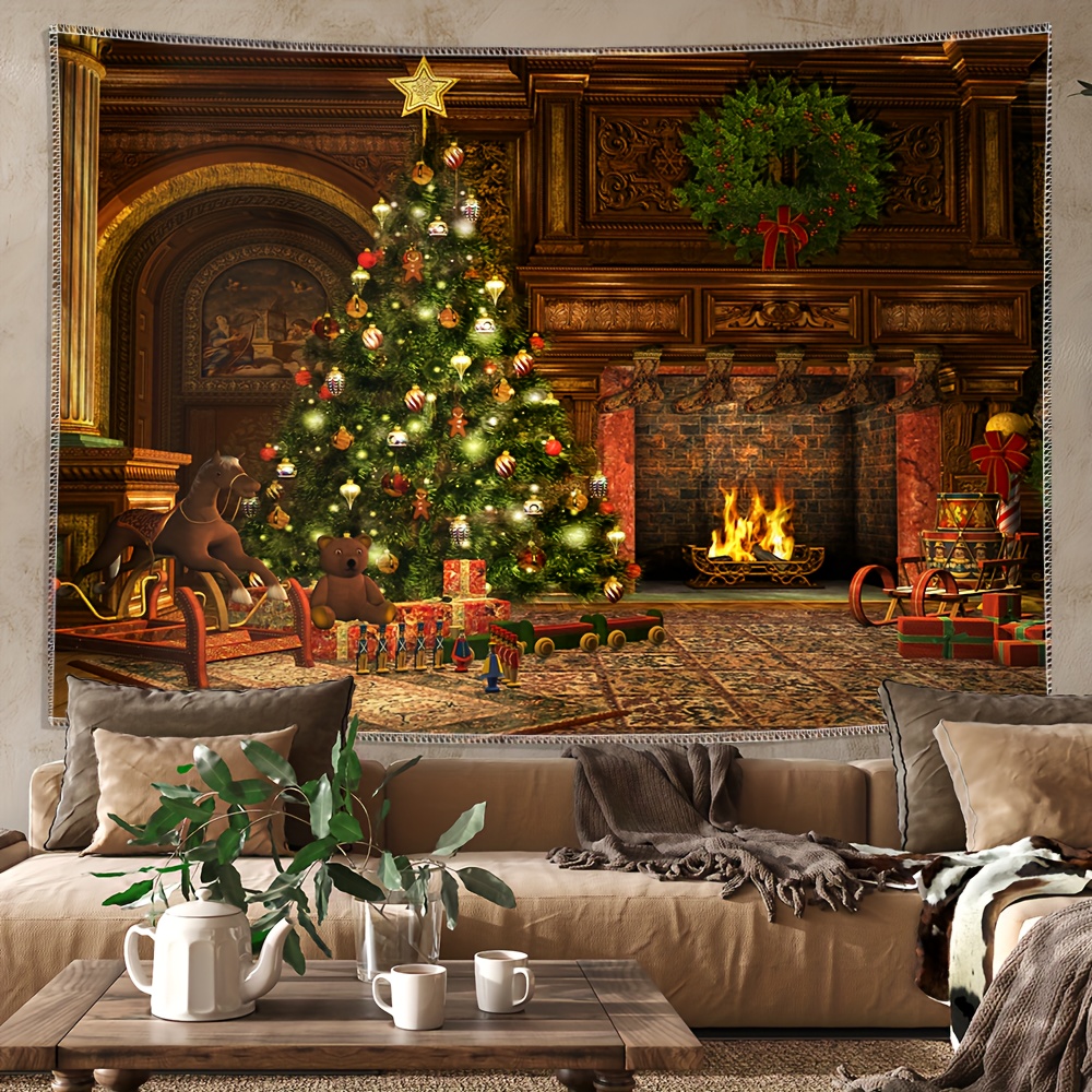 クリスマス暖炉タペストリー1個 ポリエステル背景 リビングルーム寝室