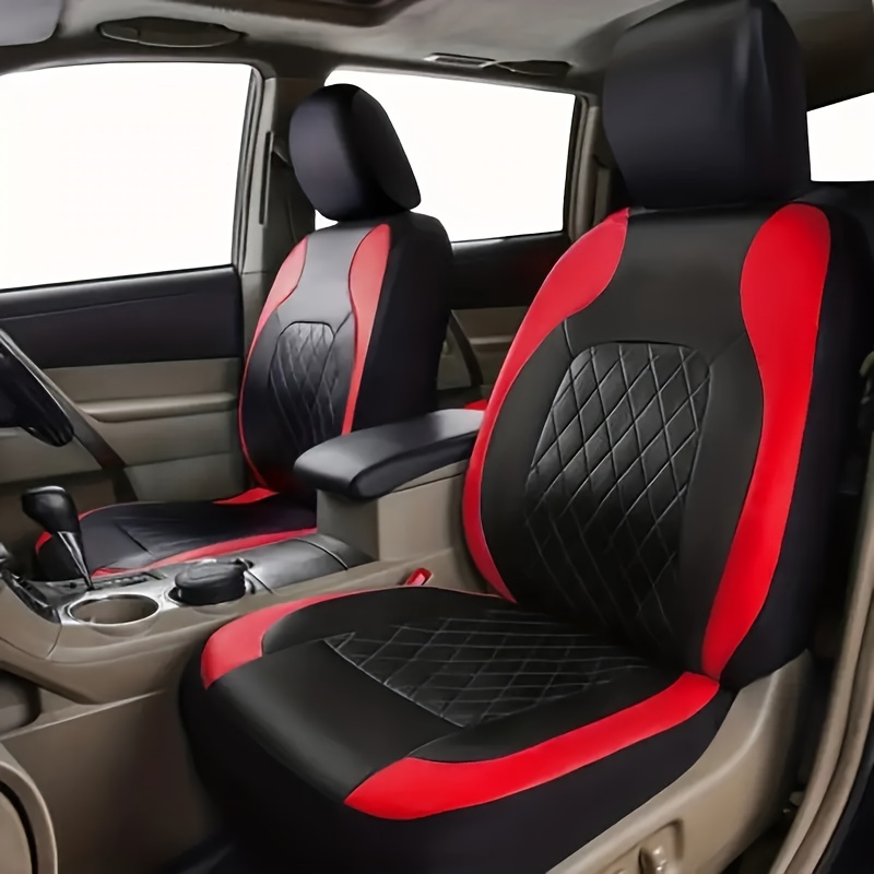 1/5 Sitze Leder Universal Autositzbezug PU Leder Full Set Kissenbezug mit  Kopfstütze Hüftkissen SUV Truck Schwarz Rot