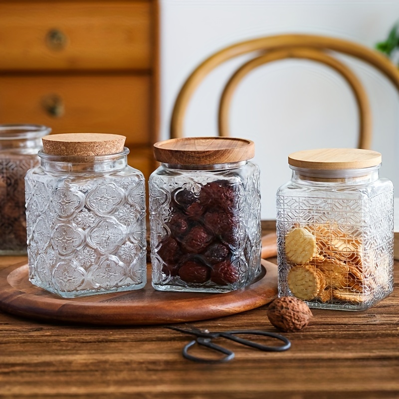 Large Sealed Glass Jar With Embossed Pattern And Lid Perfect - Temu