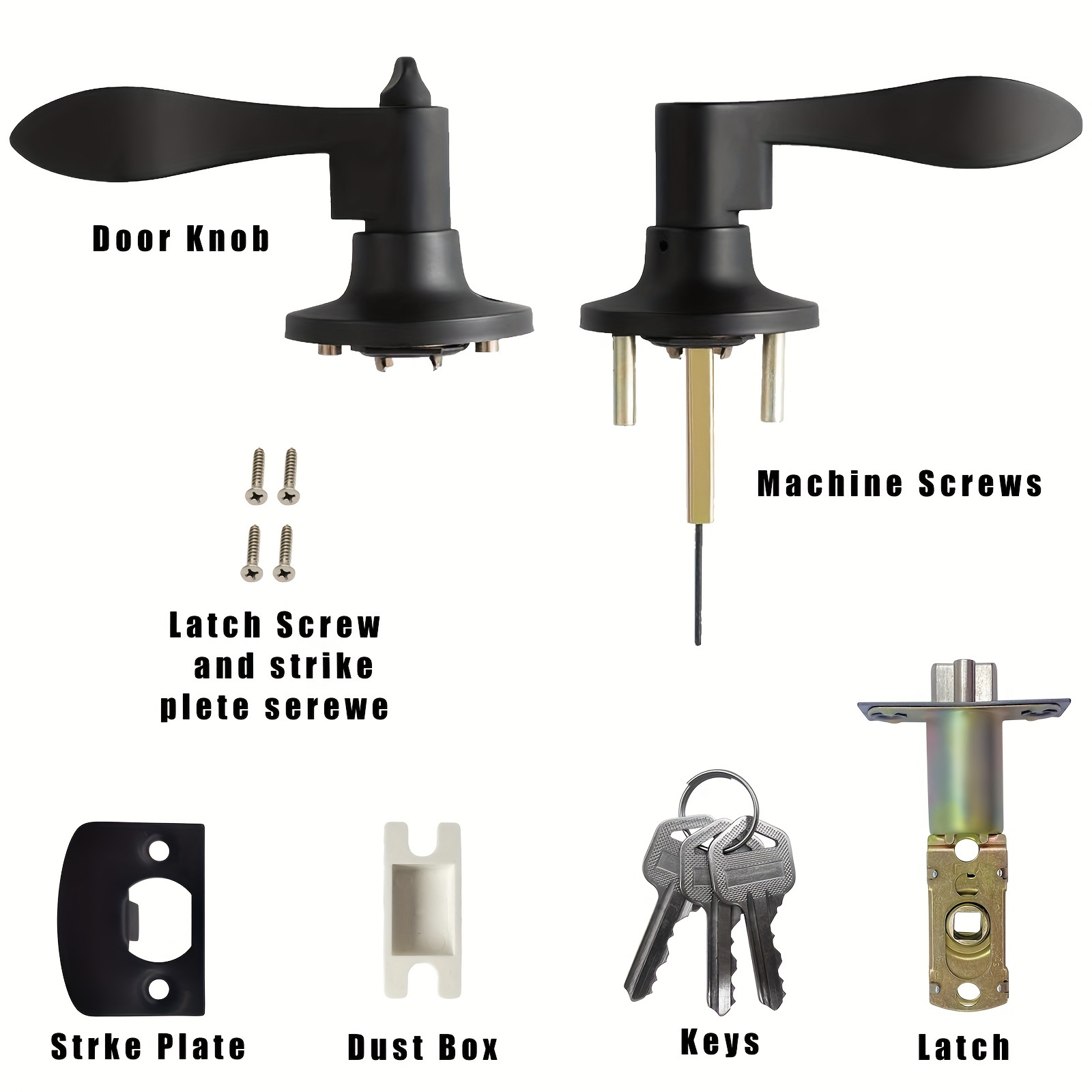 Orger Matte Black Privacy Door Knob With Lock - Zinc Alloy, Adjustable Latch (1 Pack)