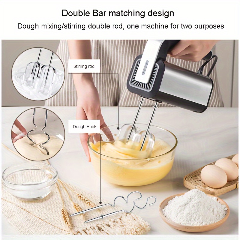LHBD Cordless Hand Mixer- Electric Whisk USB Rechargeable Handheld Electric Mixer with 3-Speed Self-Control, 304 Stainless Steel Beaters & Balloon