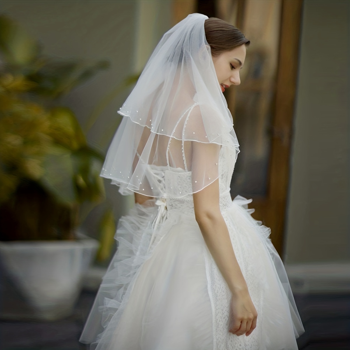 Short Bridal Veil Wedding Headwear Faux Pearl Small Veil With Comb Hair  Accessories - Temu