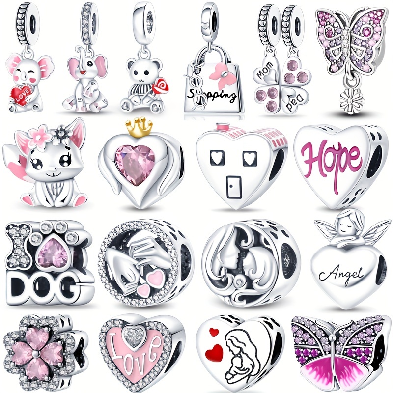 PANDORA BRACELET WITH PINK DOG MOM LOVE HEART THEMED CHARMS & GIFT POUCH!