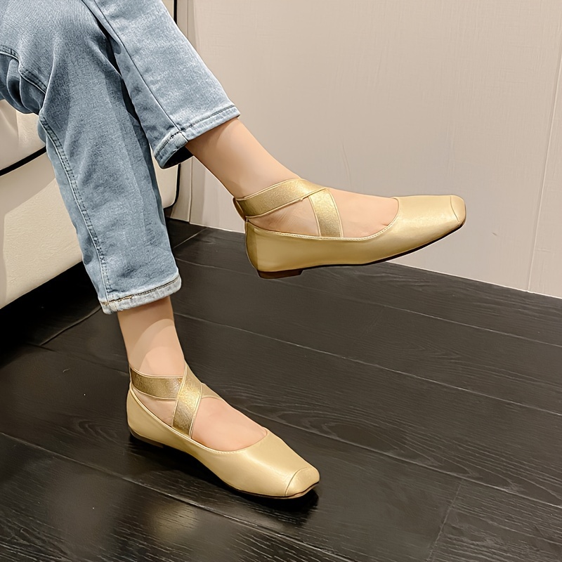 Women's Square Toe Flat Shoes Comfortable Elastic Crisscross - Temu