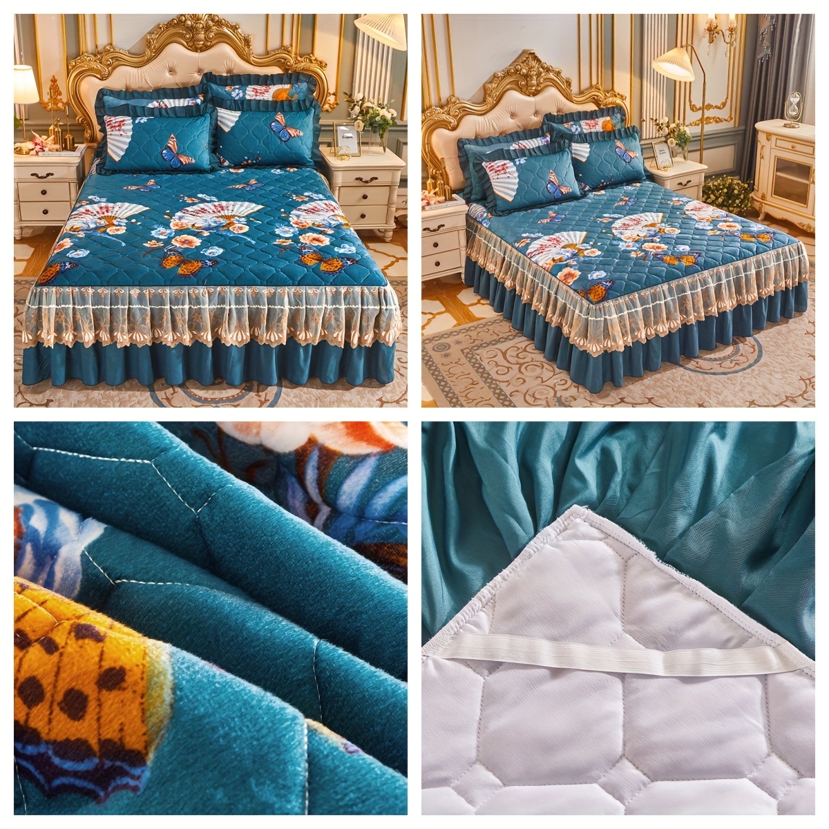 luxurious 3pcs   bed skirt set with pillowcases   machine washable   fit non slip full coverage for a   experience details 2