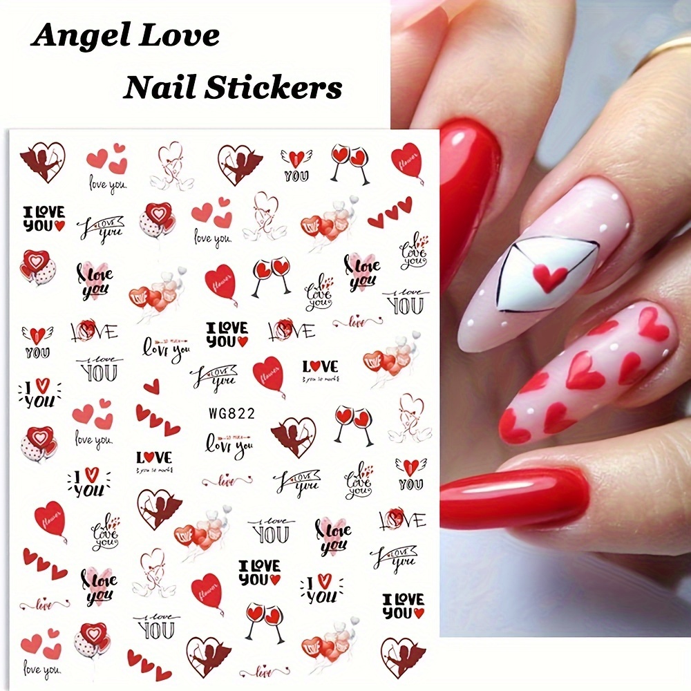 Valentine's Day Nail Stickers 3d Self Adhesive Heart Design - Temu