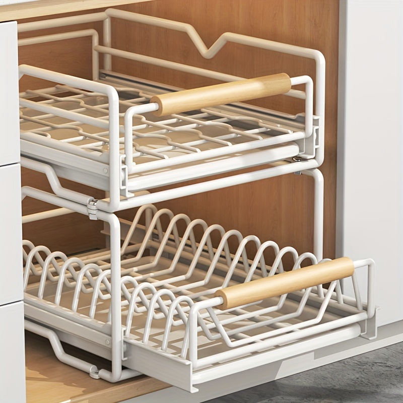 Kitchen Dish Storage Rack With Homemade Drawer Type Pull-out