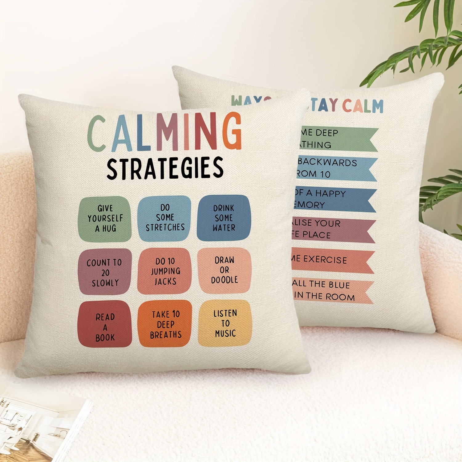 

2pcs Self Emotional Regulation Throw Pillow Covers, Office Calming Corner Strategy Poster Chart Therapy Mental Health Decorative Throw Pillow Cover, 17.7*17.7inch, Without Pillow Inserts