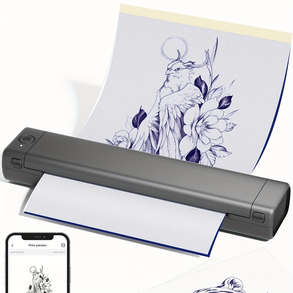 M08F Wireless Tattoo Transfer Stencil Printer Compatible with Smartphone &  Pc