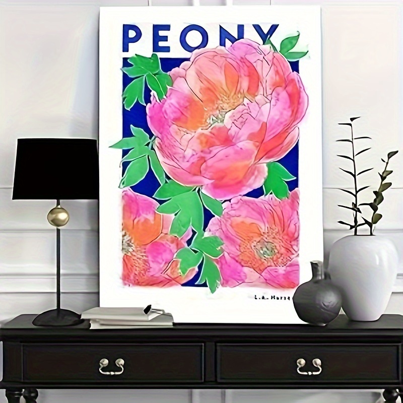 Peony Flower Painting, Pink Peony Canvas Wall Art