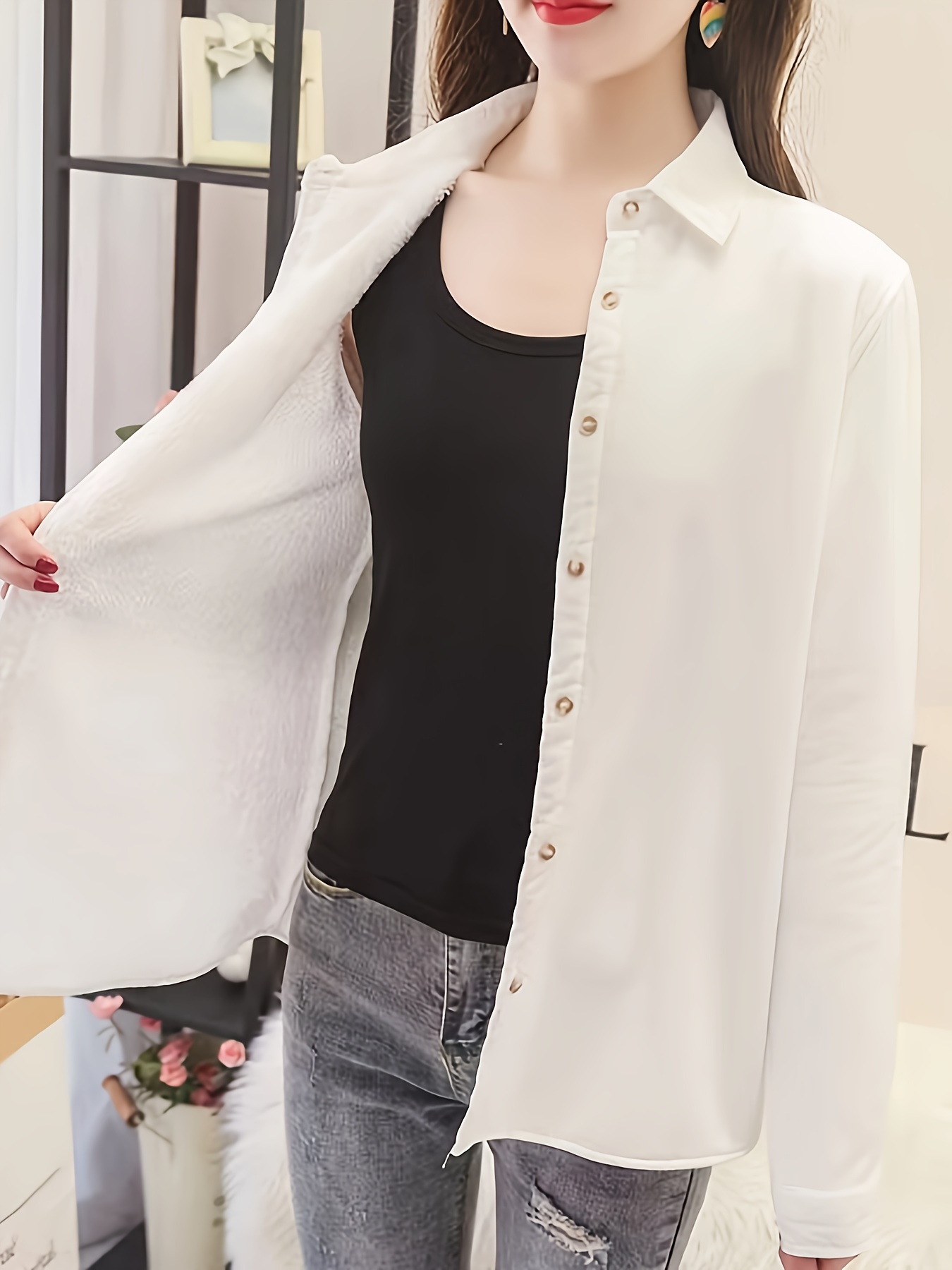 chaqueta camisa elegante forro polar mujer larga Temu Mexico