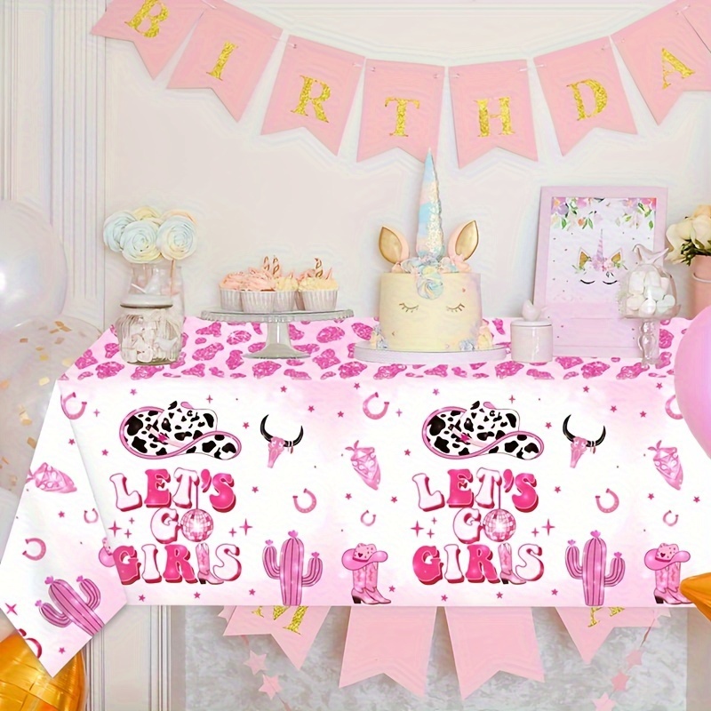 Tiamon Mantel con estampado de vaca rosa, 3 unidades, 108 x 54 pulgadas,  mantel desechable de plástico para fiesta de cumpleaños, para discoteca